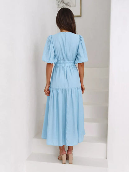 Hazel Blues® |  Tiered Puff Sleeve Midi Dress