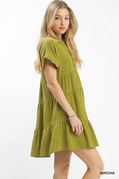 Hazel Blues® |  Umgee Linen Mini Dress with Scallop Trim