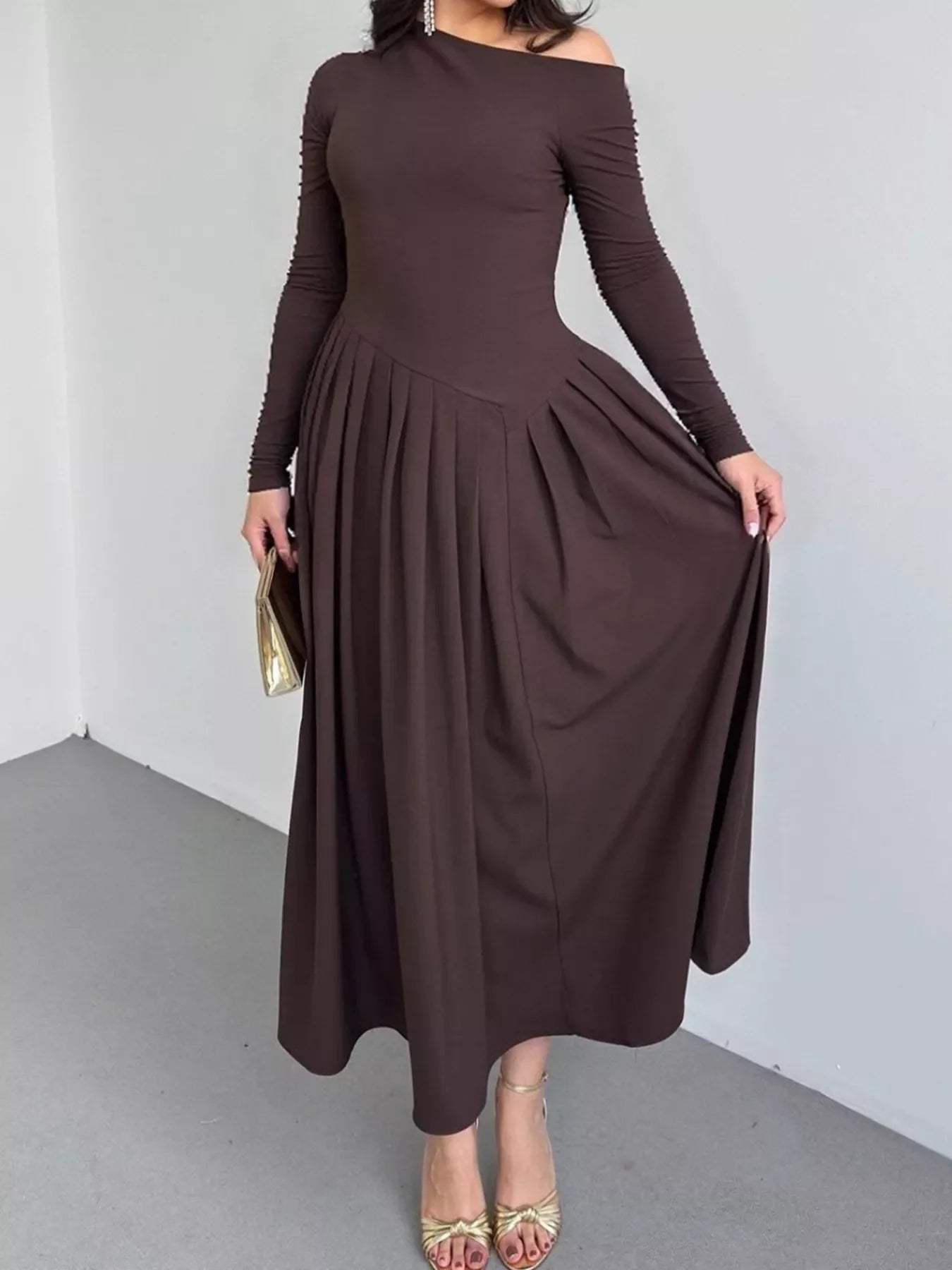 Hazel Blues® |  Ruched One Shoulder Long Sleeve Dress