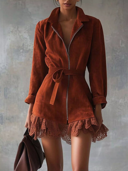 Hazel Blues® |  Lace-Trim Zip Front Dress