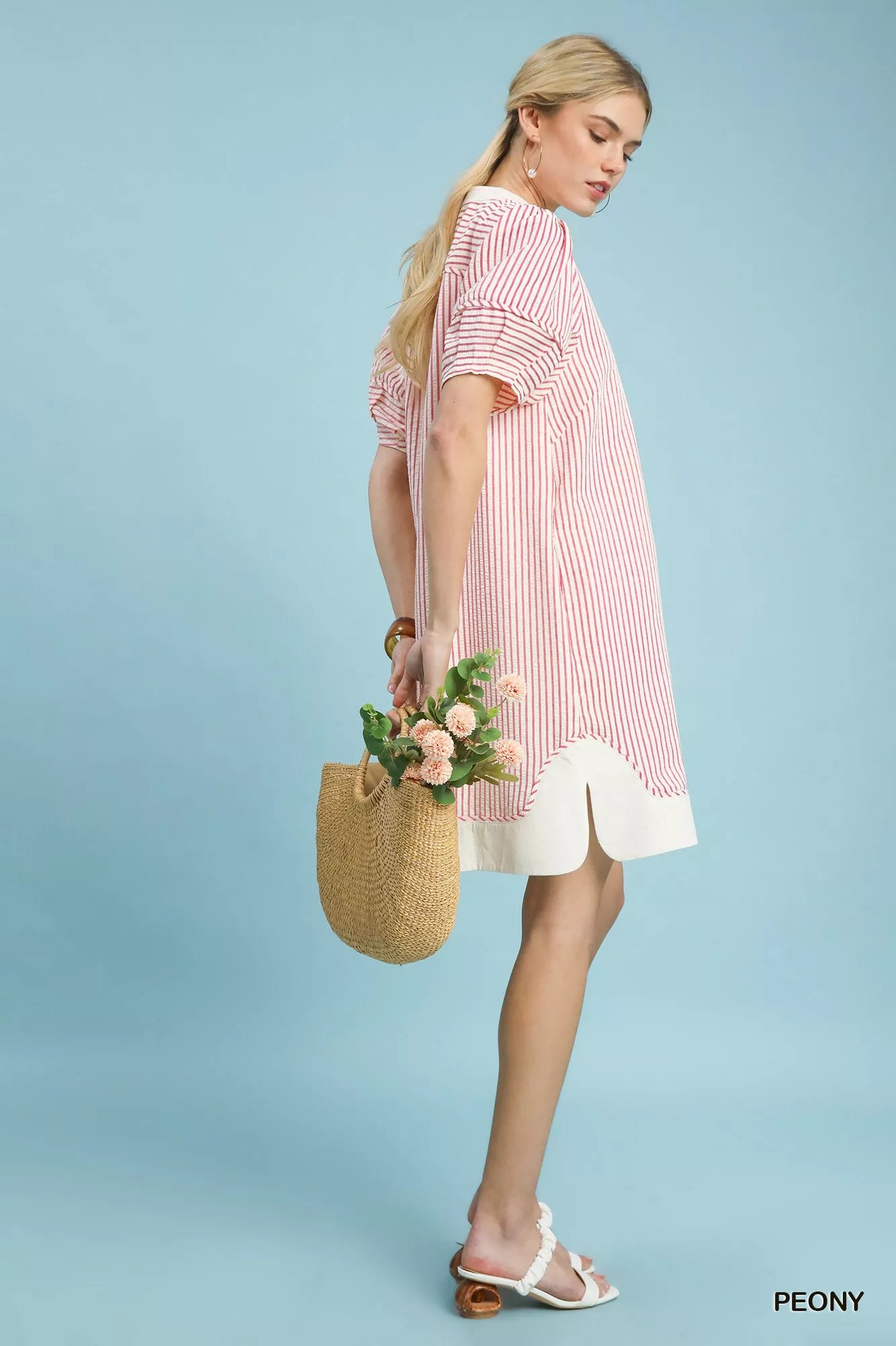 Hazel Blues® |  Umgee Pinstripe Shift Dress with Contrast Trim