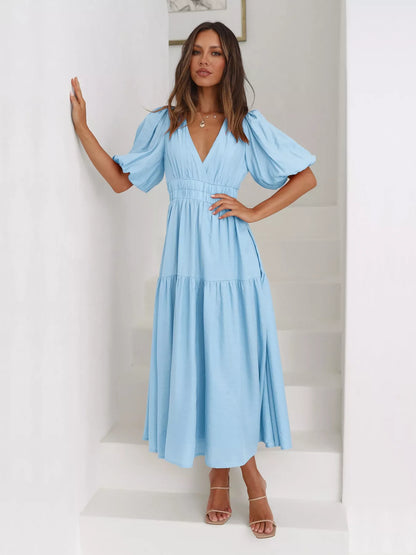 Hazel Blues® |  Tiered Puff Sleeve Midi Dress