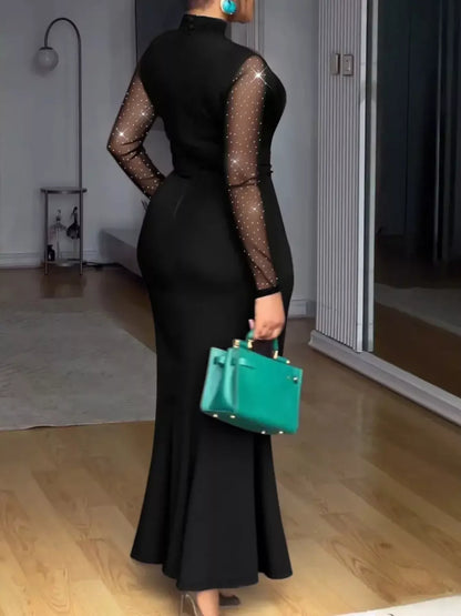 Hazel Blues® |  Mesh Mock Neck Long Sleeve Maxi Dress