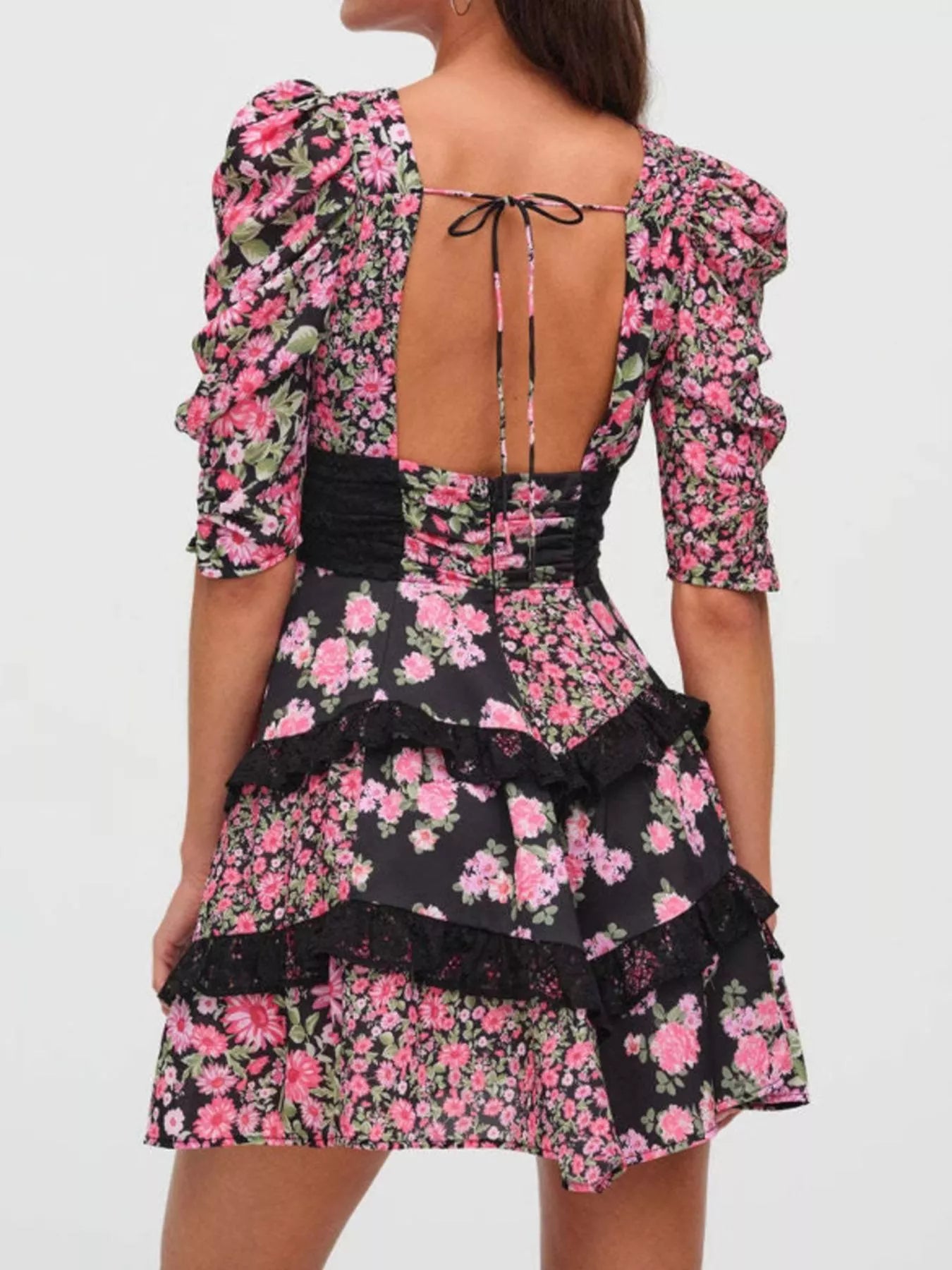 Hazel Blues® |  Ruffled Floral Print Half Sleeve Dress