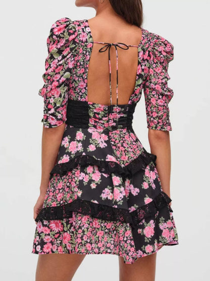 Hazel Blues® |  Ruffled Floral Print Half Sleeve Dress