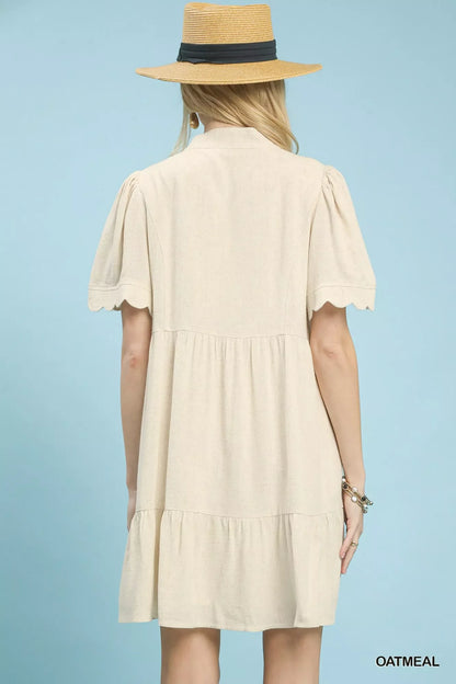 Hazel Blues® |  Umgee Linen Tiered Babydoll Dress with Scalloped Sleeves