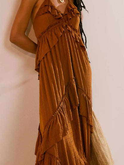 Hazel Blues® |  Ruffled Halter Neck Maxi Dress
