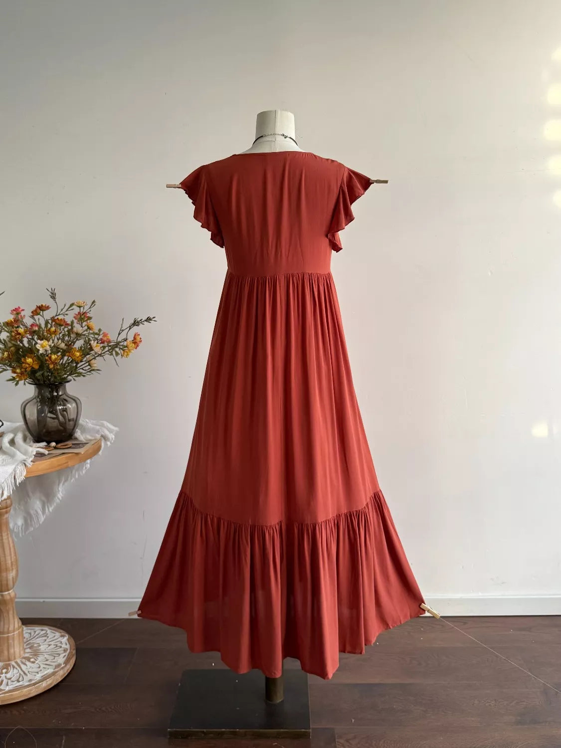 Hazel Blues® |  Ruffle Sleeve Maxi Dress with Button Detail