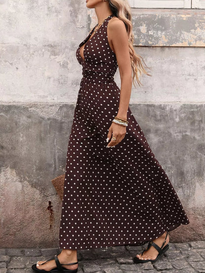 Hazel Blues® |  Halter Neck Polka Dot Maxi Dress