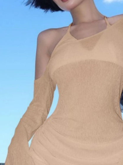 Hazel Blues® |  One-Shoulder Bell Sleeve Ruched Mini Cover-Up Dress
