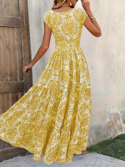 Hazel Blues® |  Printed Cap Sleeve Maxi Dress