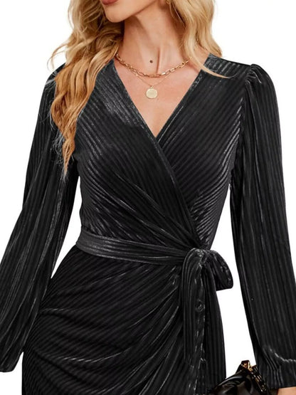 Hazel Blues® |  Surplice Long Sleeve Tie Waist Dress