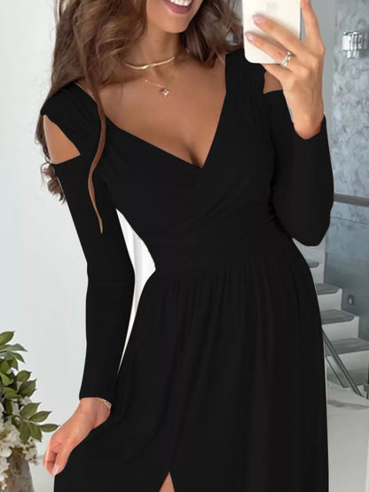 Hazel Blues® |  Slit Surplice Cold Shoulder Maxi Dress