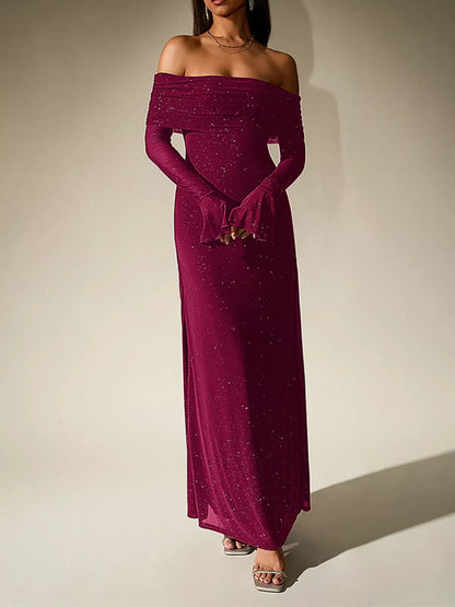 Hazel Blues® |  Glitter Off-Shoulder Maxi Dress