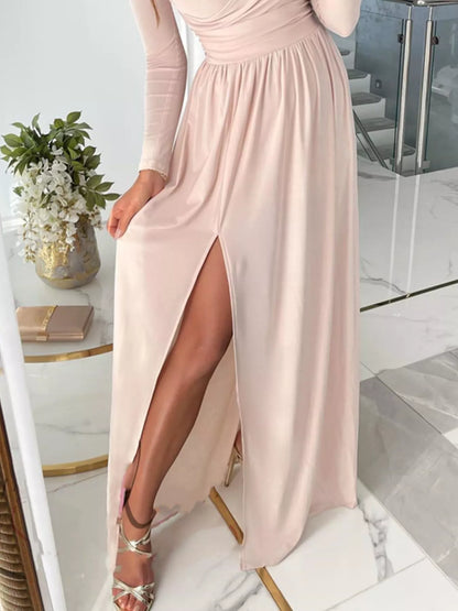 Hazel Blues® |  Slit Surplice Cold Shoulder Maxi Dress