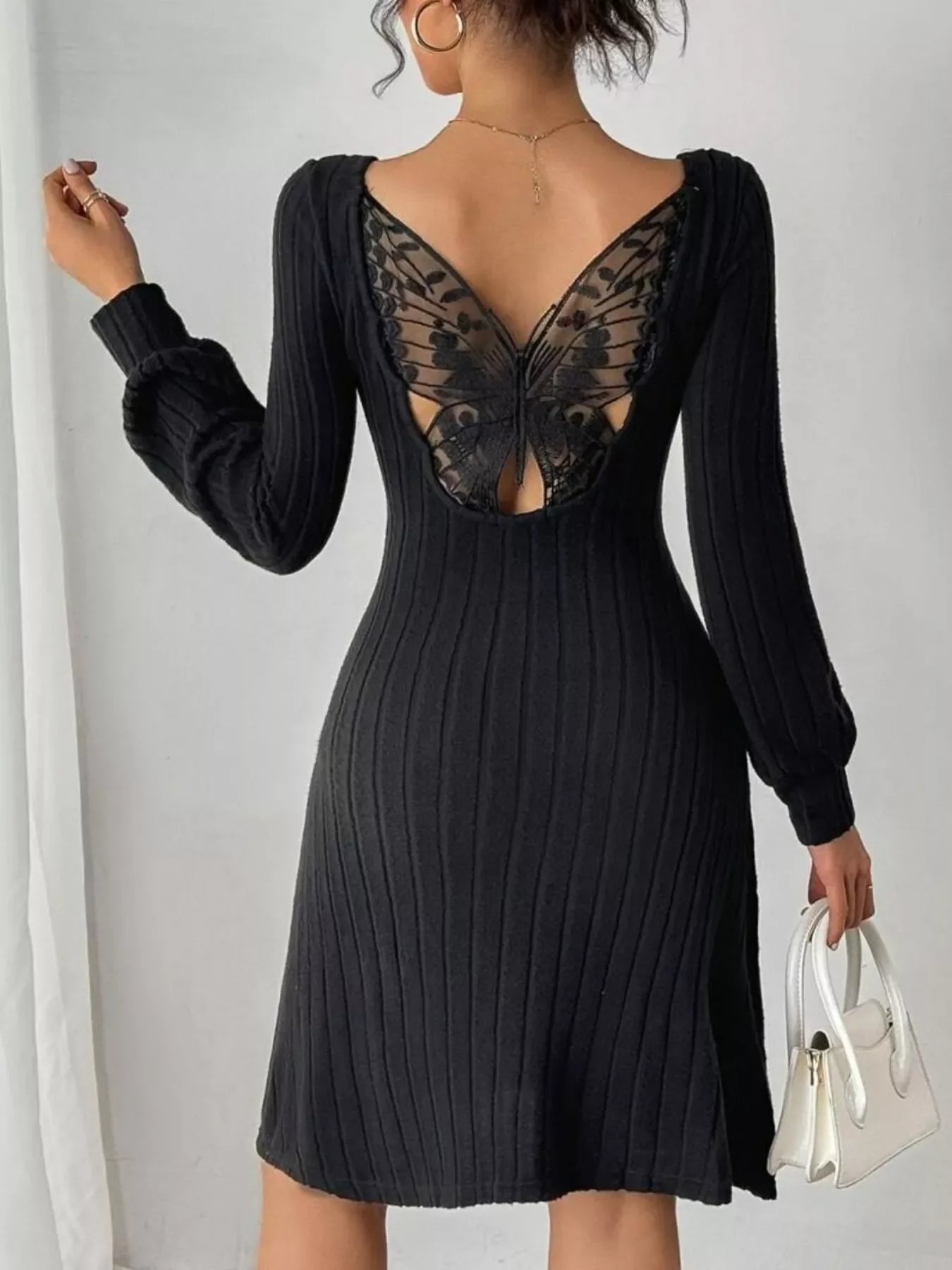 Hazel Blues® |  Butterfly Back Ribbed Square Neck Dress