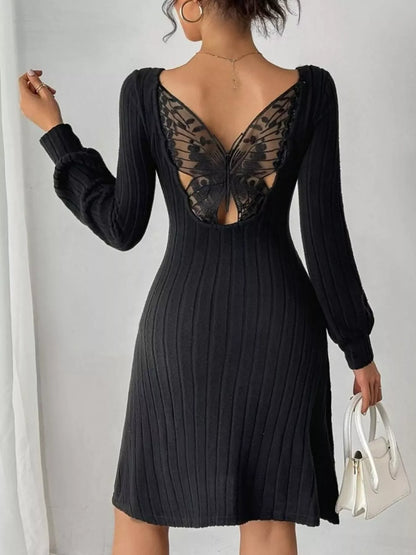 Hazel Blues® |  Butterfly Back Ribbed Square Neck Dress