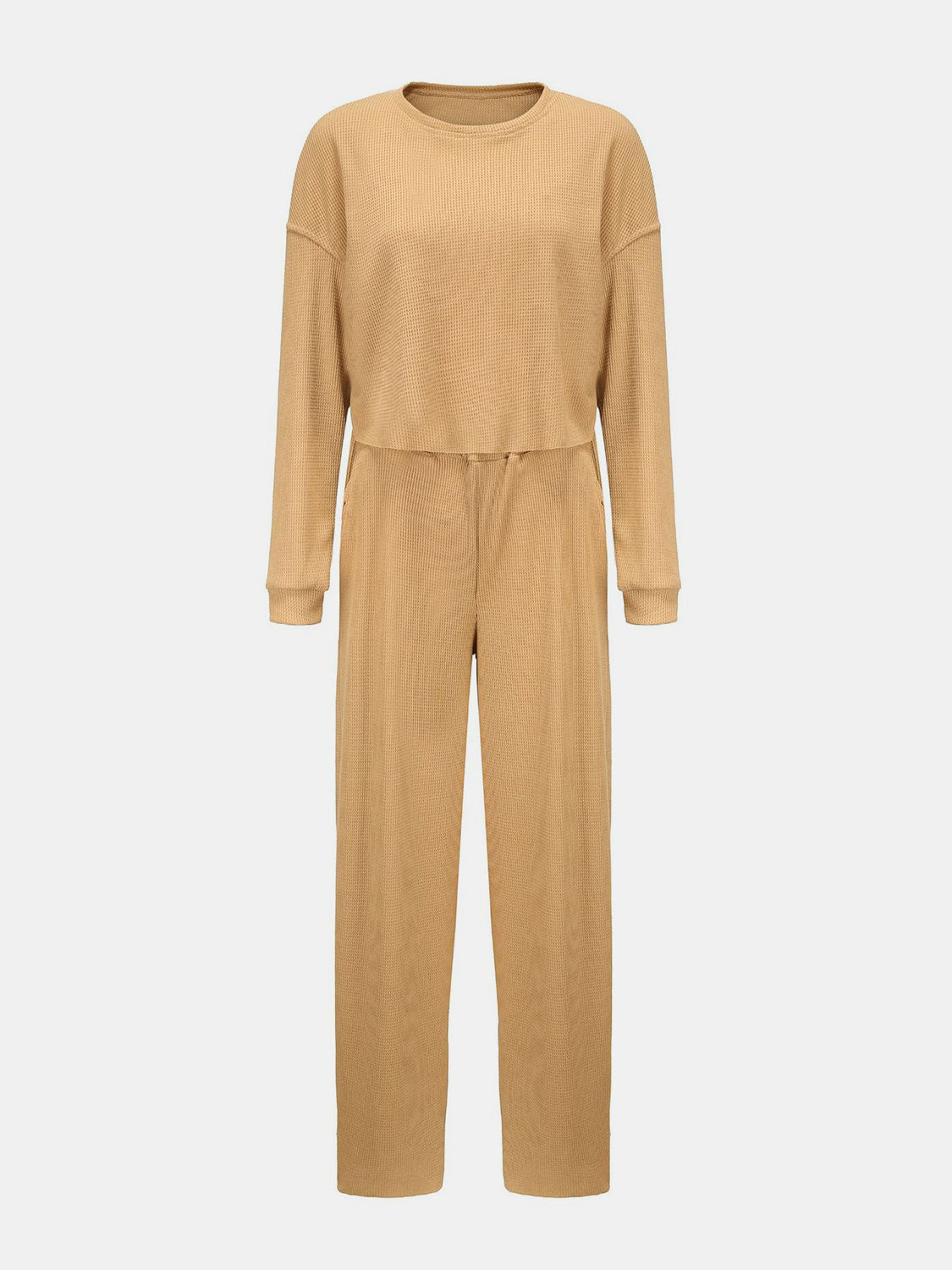 Hazel Blues® |  Waffle-Knit Round Neck Top and Pants Set