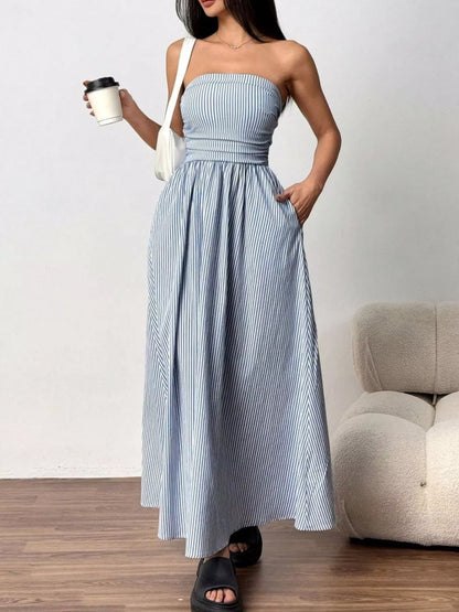 Hazel Blues® |  Striped Strapless Casual Maxi Dress