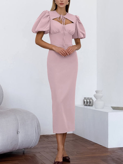 Hazel Blues® |  Cutout Front Puff Sleeve Dress