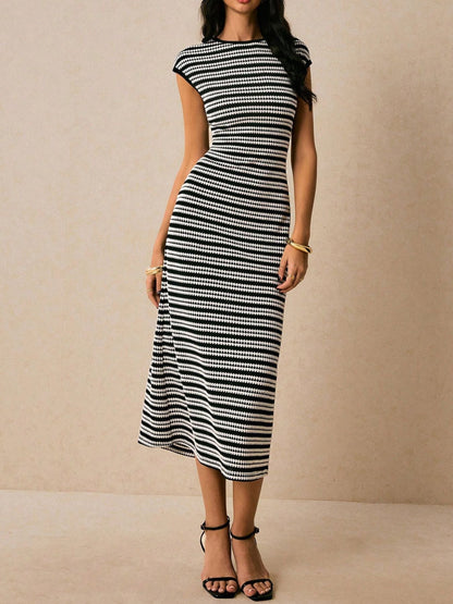 Hazel Blues® |  Striped Cap Sleeve Bodycon Midi Dress