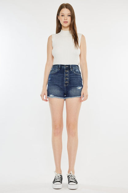 Hazel Blues® |  Kancan Raw Hem Button Fly Denim Shorts