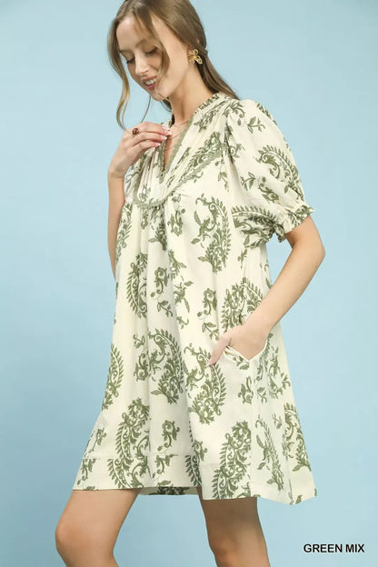 Hazel Blues® |  Umgee Mix Paisley Scallop Trim Dress