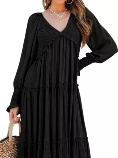 Hazel Blues® |  V-Neck Long Sleeve Tiered Maxi Dress
