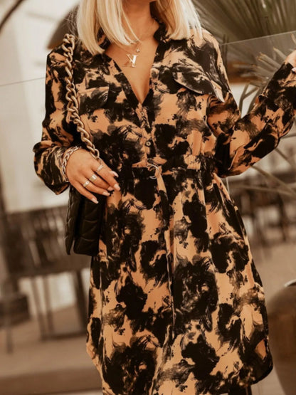Hazel Blues® |  Printed Button Front Long Sleeve Dress