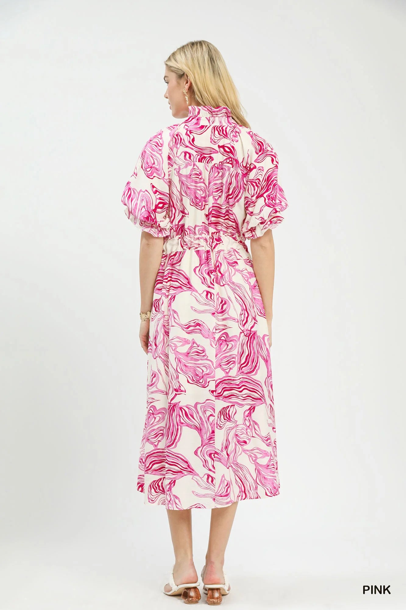 Hazel Blues® |  Umgee Abstract Print Smocked Tie Waist Midi Dress