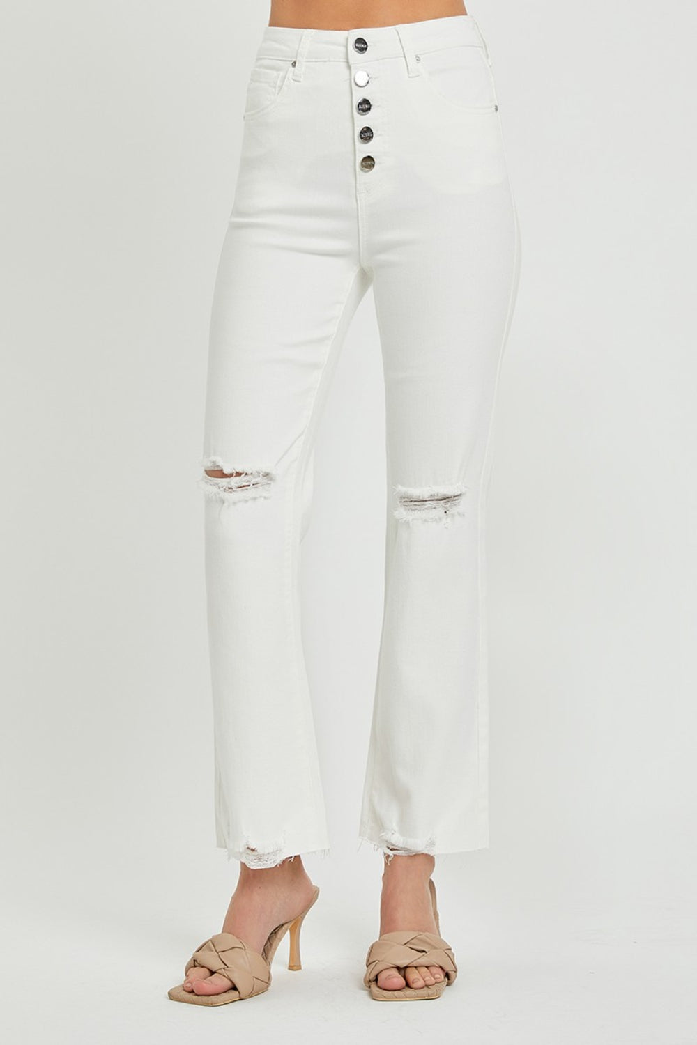 Hazel Blues® |  RISEN High Rise Button Fly Straight Ankle Jeans