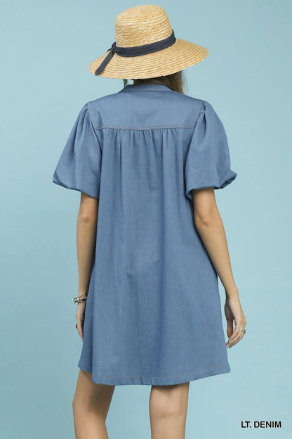 Hazel Blues® |  Umgee Chambray Puff Sleeve Dress