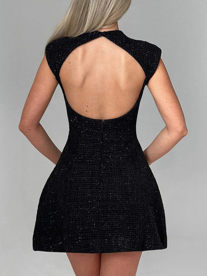 Hazel Blues® |  Cutout Back Round Neck Cap Sleeve Mini Dress
