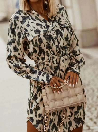 Hazel Blues® |  Printed Button Front Long Sleeve Dress