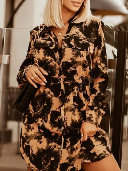 Hazel Blues® |  Printed Button Front Long Sleeve Dress