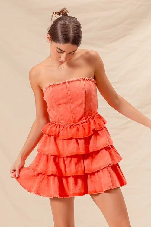 Hazel Blues® |  SO ME Strapless Ruffle Layered Game Day Cheer Up Dress