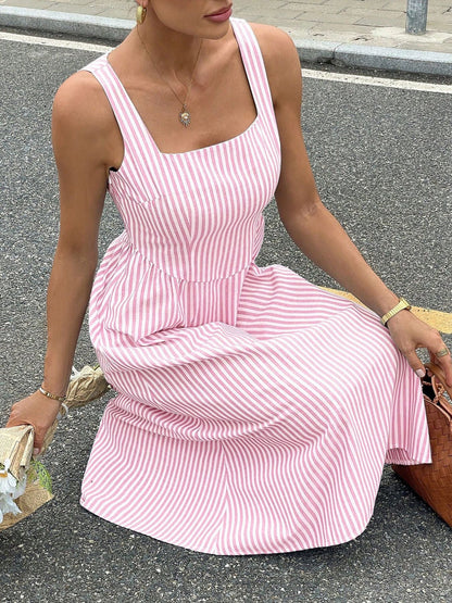 Hazel Blues® |  Striped Square Neck Midi Dress