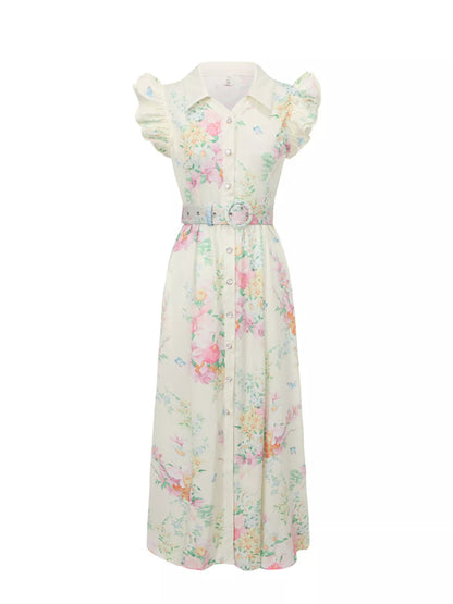 Hazel Blues® |  Floral Print Ruffle Sleeve Midi Dress