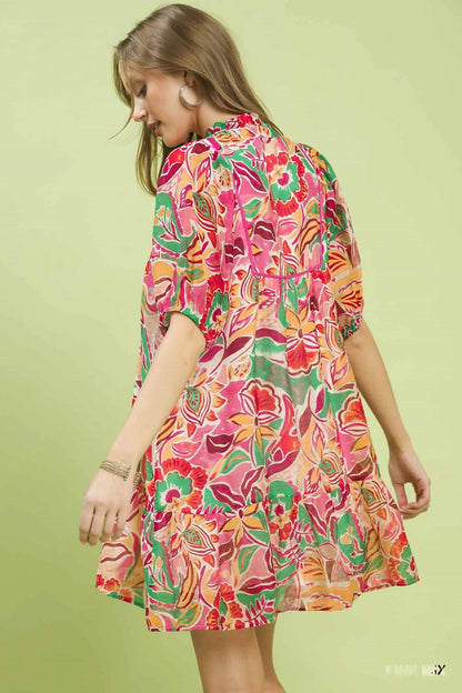 Hazel Blues® |  Umgee Abstract Print V-Neck Baby Doll Dress