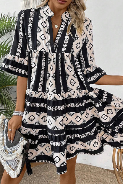 Hazel Blues® |  Geometric Print Ruffle Hem Mini Dress