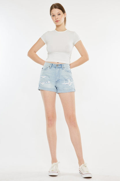 Hazel Blues® |  Kancan High Rise Repaired Mom Denim Shorts