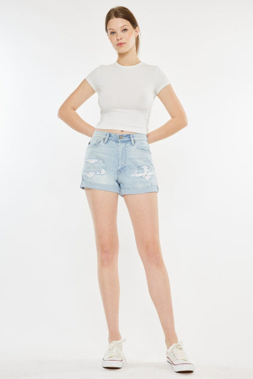Hazel Blues® |  Kancan High Rise Repaired Mom Denim Shorts