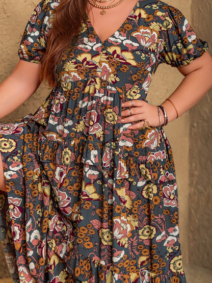 Hazel Blues® | V-Neck Short Sleeve Midi Dress