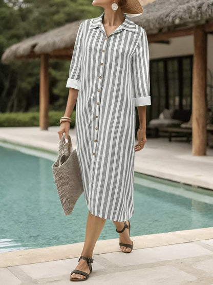 Hazel Blues® | Striped Button Front Midi Dress