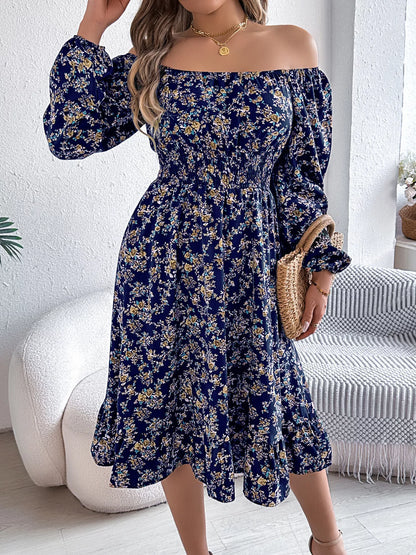 Hazel Blues® |  Floral Print Long Sleeve Square Neck Midi Dress