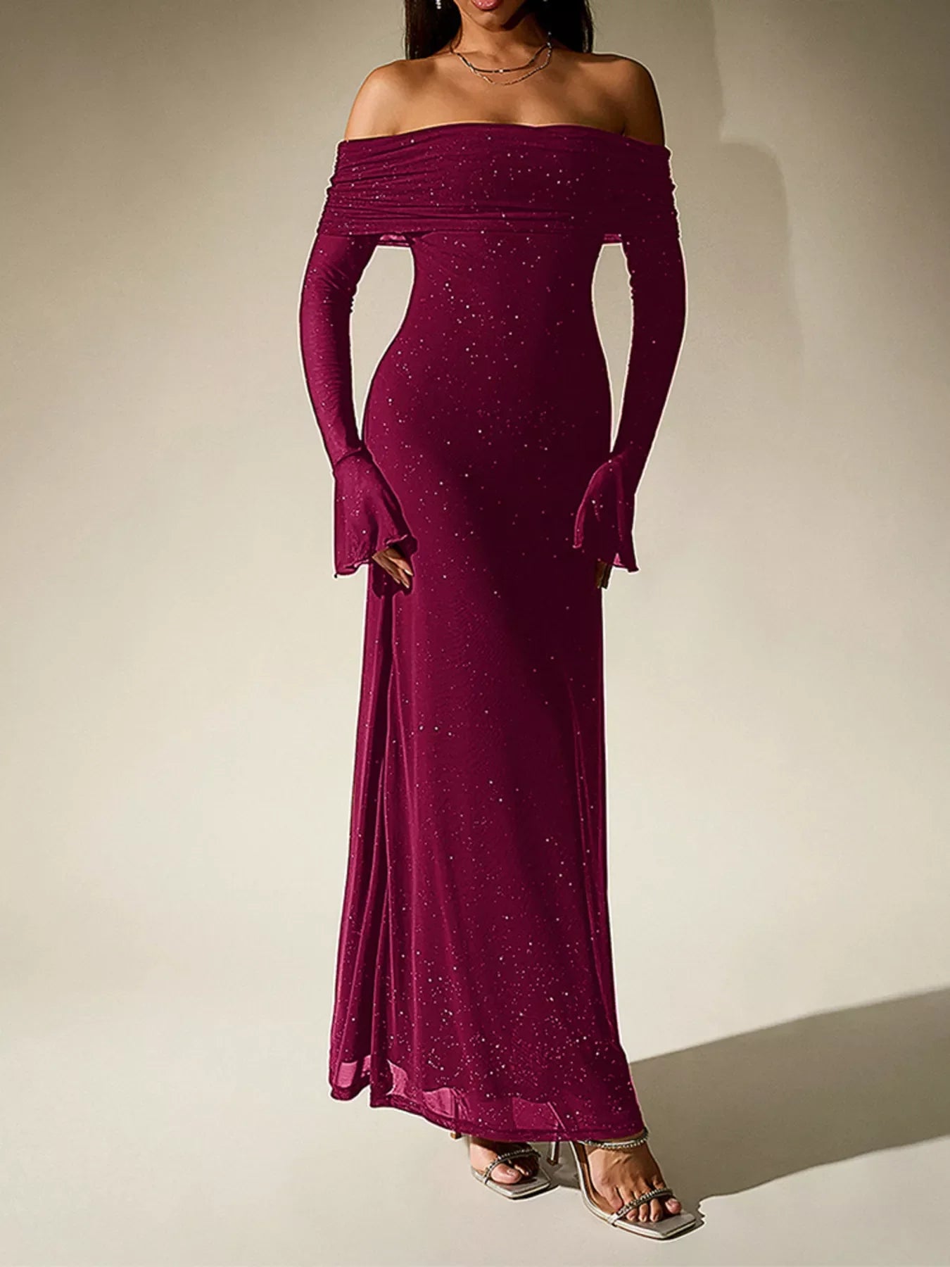 Hazel Blues® |  Glitter Off-Shoulder Maxi Dress
