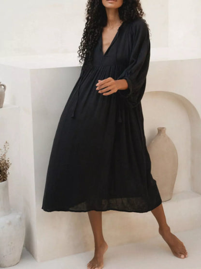Hazel Blues® |  Tie Neck 3/4 Sleeve Midi Dress
