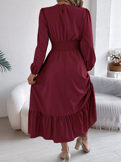 Hazel Blues® |  Round Neck Balloon Sleeve Tiered Dress