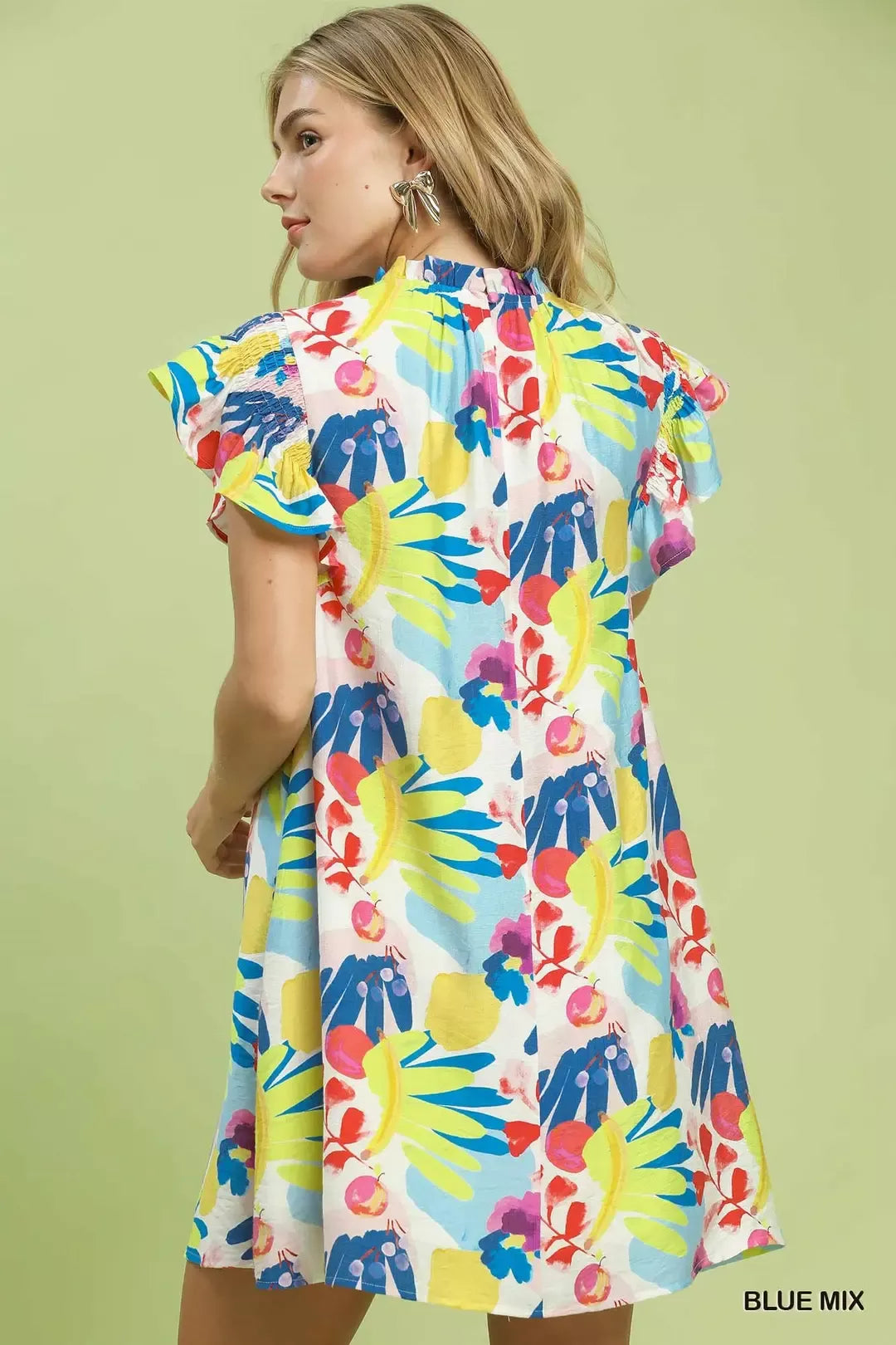 Hazel Blues® |  Umgee Ruffled Botanical Print Mini Dress