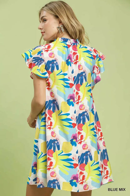 Hazel Blues® |  Umgee Ruffled Botanical Print Mini Dress